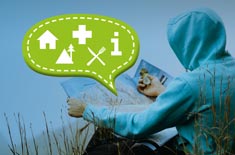 Karte mit regionalen Informationen und digitalen Inhalten angereichert